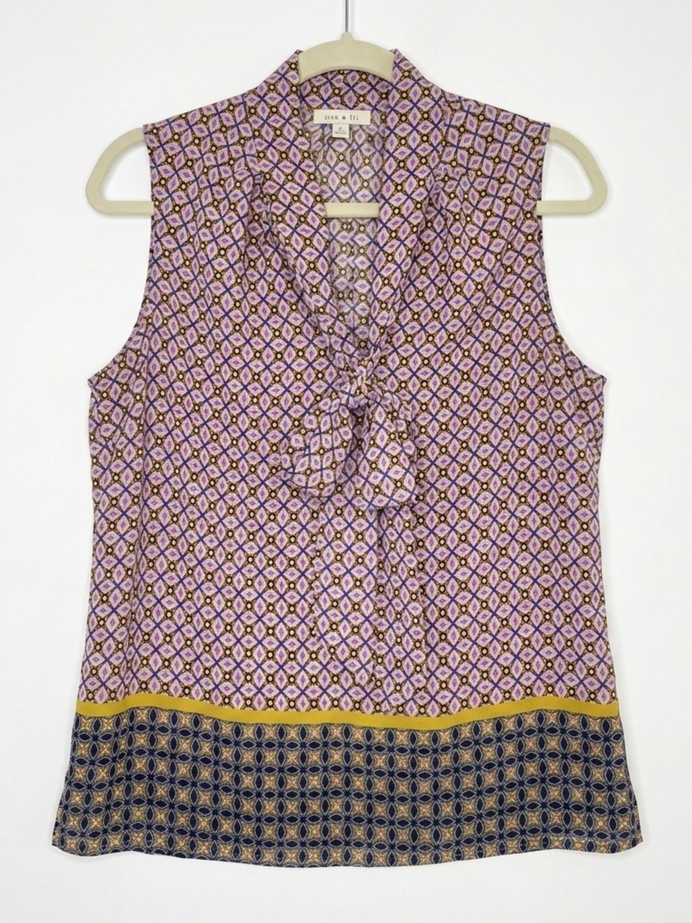 Business Wear Sleeveless Lavender Print Tie-Neck Blouse Professional Wear